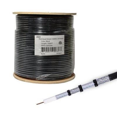 Rg6 Cable 60% Quad Shield Cmr Etl 18Awg 1000Ft Black