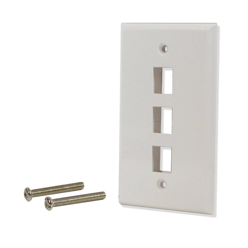 3 Port Flat Wall Plate - White
