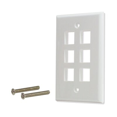 6 Port Flat Wall Plate - White