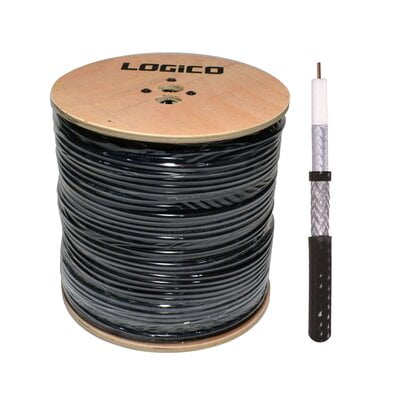 Rg6 Cable 60% Dual Shield 18Awg 1000Ft Black Direct Burial Pe Jacket + Water Block Gel