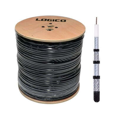Rg6 Cable 60% Quad Shield 18Awg 1000Ft Black Direct Burial Pe Jacket + Water Block Gel