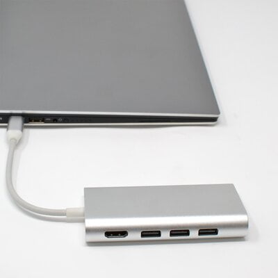 Hub - Type C To 1X Hdmi 4K+ 3Xusb 3.0 + Card Reader With Pd - Silver Hub - Type C To 1X Hdmi 4K+ 3Xusb 3.0 + Card Reader With Pd - Silver