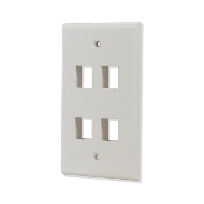 4 Port Flat Wall Plate - White