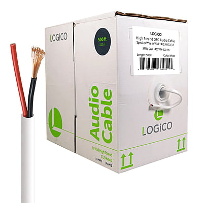 Speaker Wire In Wall 14/2 BC/OFC 500FT White Pull Box