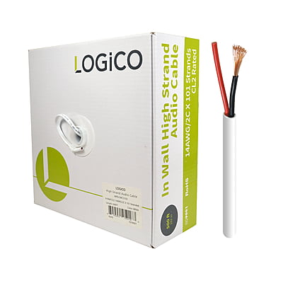 In Wall Speaker Wire Cl2 14AWG/2C CCA High Strand 2X99/0.16 White 500Ft