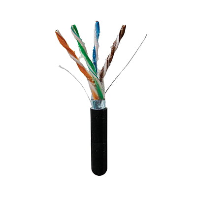 Cat5e Outdoor Shielded Gel Flooded Ethernet Network Cable 1000FT Black Direct Burial 24AWG Bare Copper
