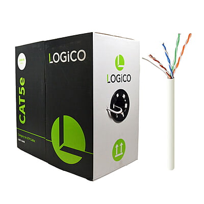 Logico Cat5e UTP 1000ft Bulk Ethernet Network Cable 350Mhz Pure Copper Riser White