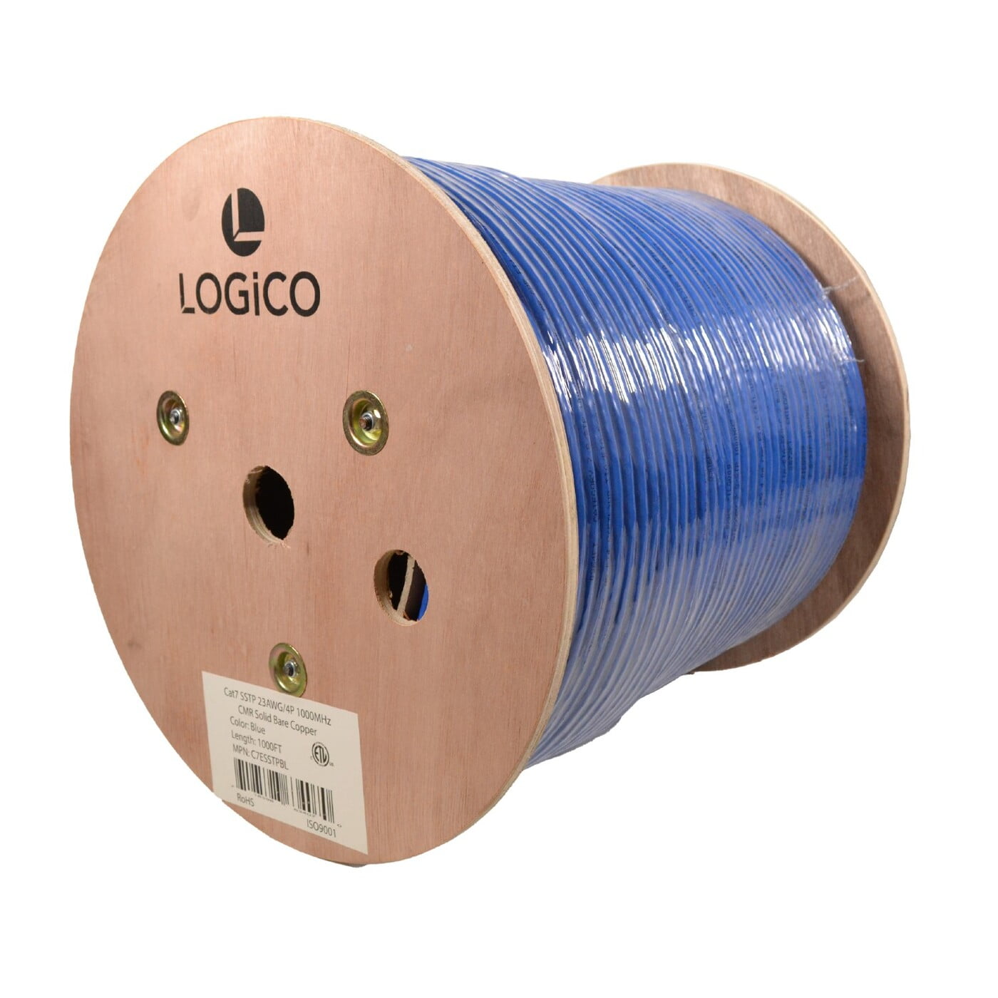 Cat 7 SSTP CMR Cable 23Awg 1000ft Wooden Reel Blue