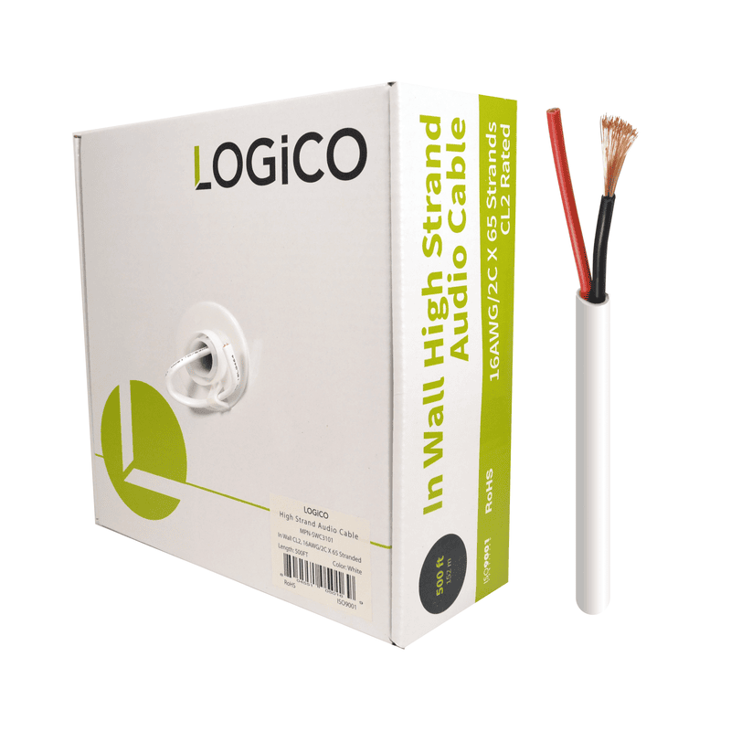 In Wall Speaker Wire CCA Cl2 16AWG/2C High Strand 2X65/0.16 White 500Ft