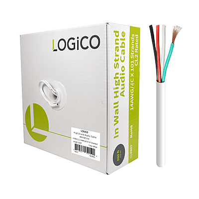 In Wall Speaker Wire CCA Cl2 14AWG/4C High Strand 4X99/0.16 White 250Ft