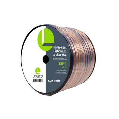 Speaker Wire CCA 16AWG/2C High Strand 2X65/0.16 Transparent 250Ft
