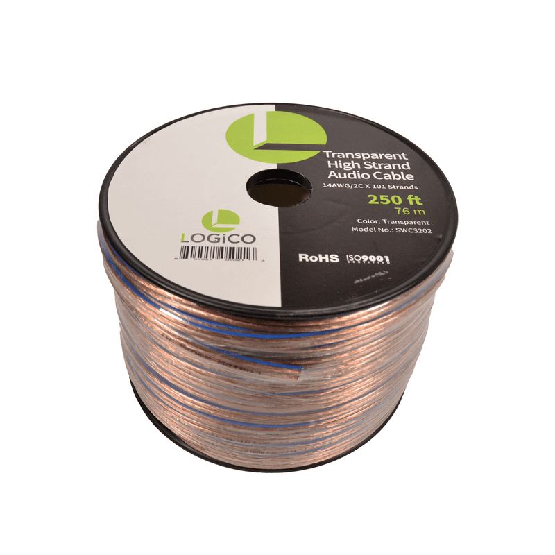 Speaker Wire CCA 14AWG/2C High Strand 2X99/0.16 Transparent 250Ft