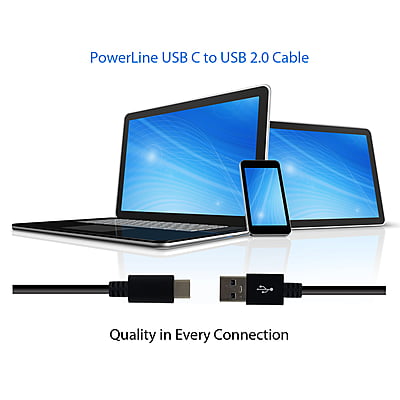 3Ft USB C Plug - USB 2.0 A Plug High Speed 480Mbps - Black