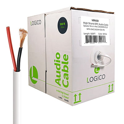 Speaker Wire In Wall 16/2 BC/OFC 500FT White Pull Box