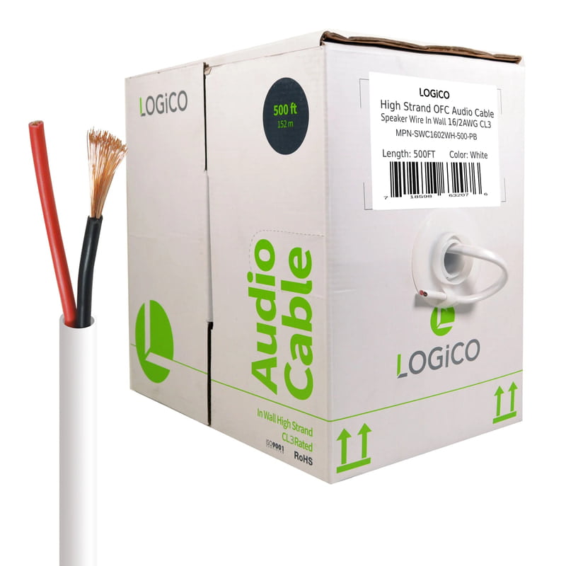 Speaker Wire In Wall 16/2 BC/OFC 500FT White Pull Box Speaker Wire In Wall 16/2 BC/OFC 500FT White Pull Box