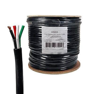 Speaker Wire Audio Cable 16/4 AWG Bare Copper Outdoor Direct Burial Black 500ft